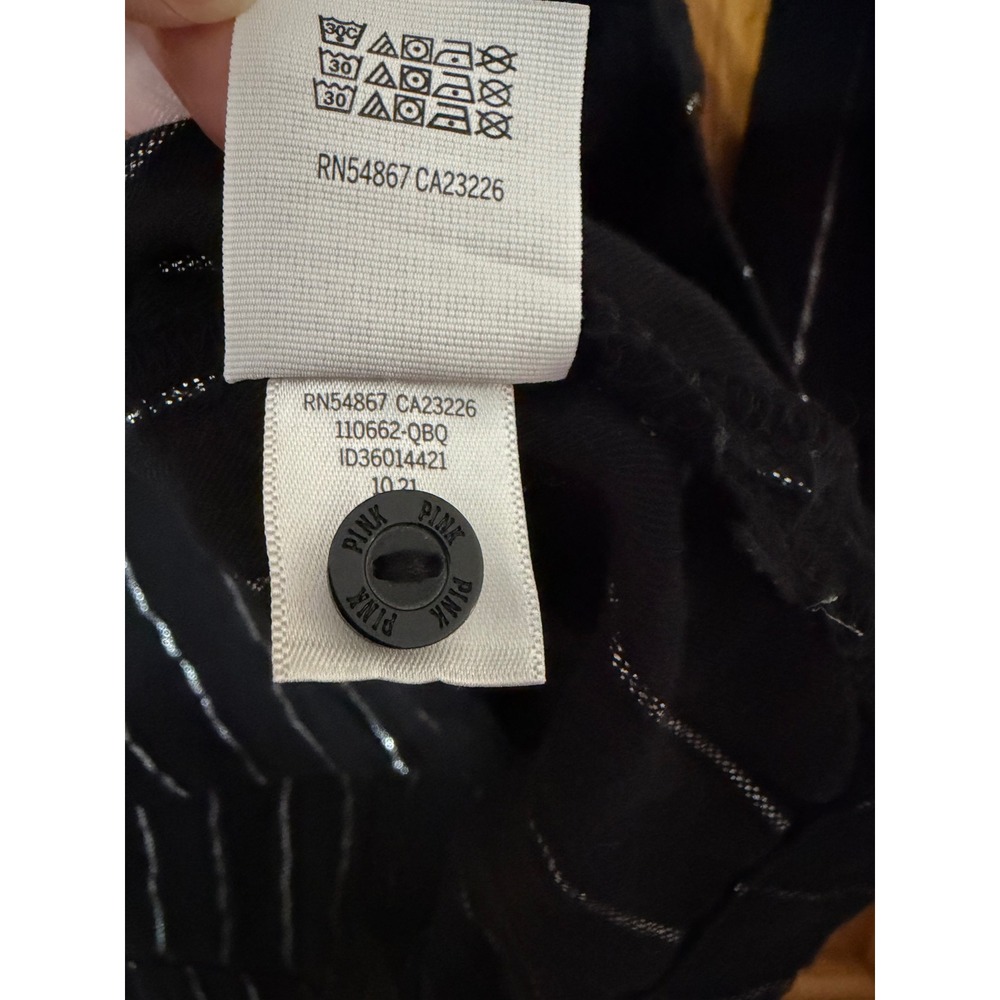 Victoria's Secret PINK Pajama Set Small Black Silver Metallic Stripe 2pc 110662 - Picture 6 of 10